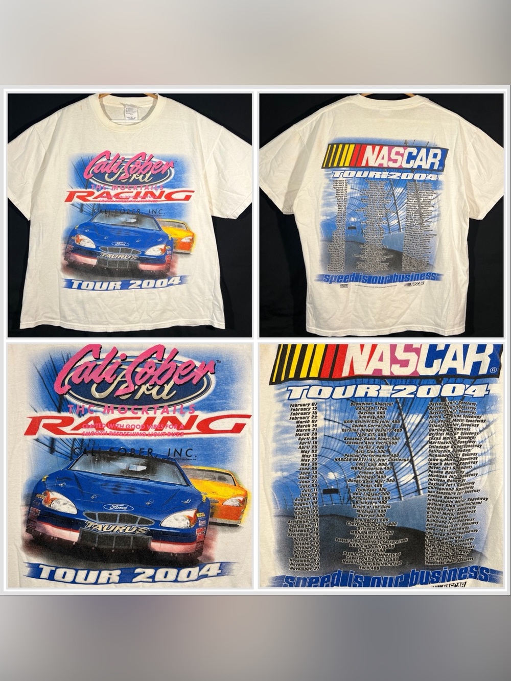 Vintage 2004 Ford Racing Cali-Sober Ford Taurus NASCAR Tour T Shirt Size XL